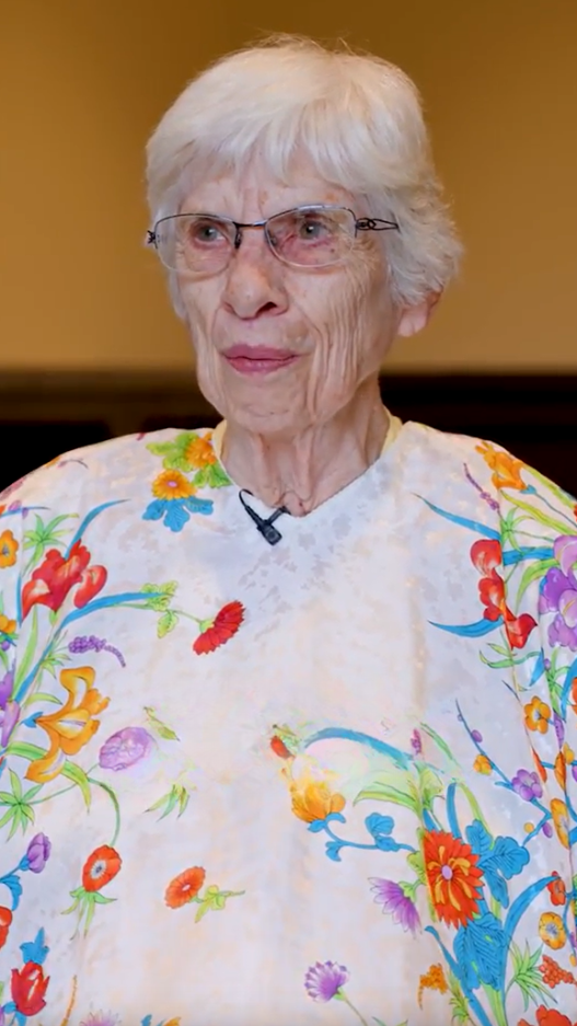 woman in floral blouse