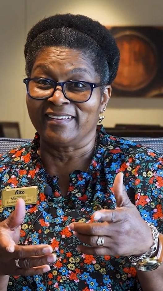 woman in flower shirt